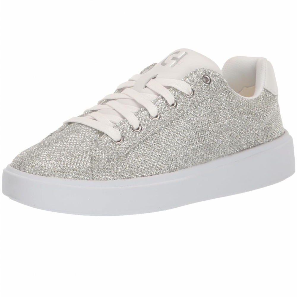 COLE HAAN White and Silver Grand Crosscourt Metallic Textured Sneakers size 7